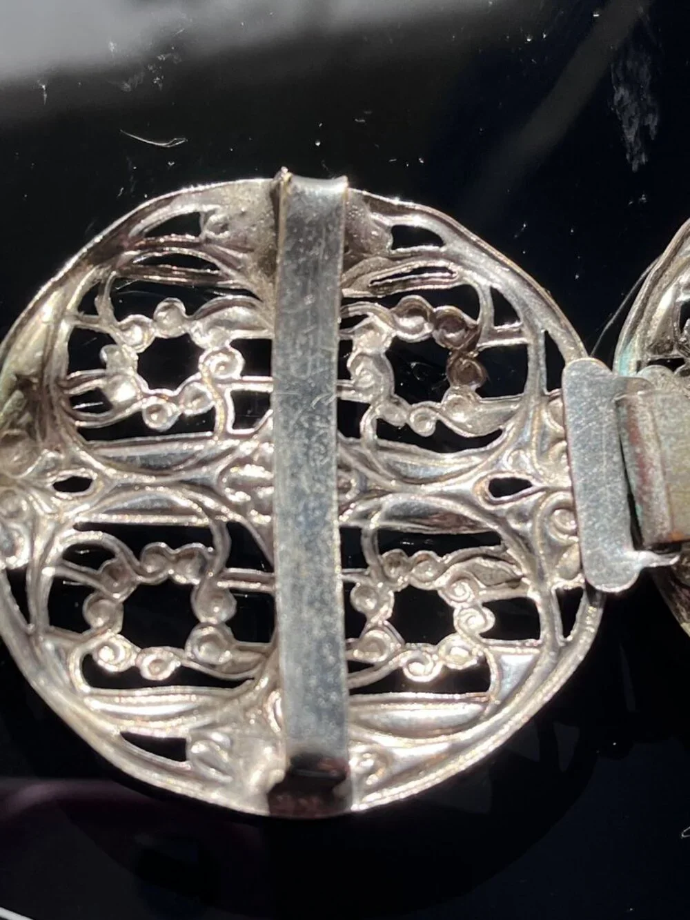 Vintage 1970s Filigree Belt Buckle Silver Tone 2-Piece Boho